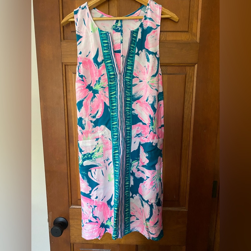 Lilly Pulitzer Kelby Stretch Shift Tropical Print Pink and Teal sz8